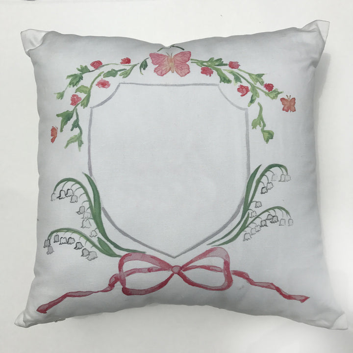 butterfly pillow with floral and pink bow accent