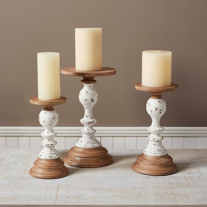 LARGE WOODEN RUSTIC CANDLESTICKS