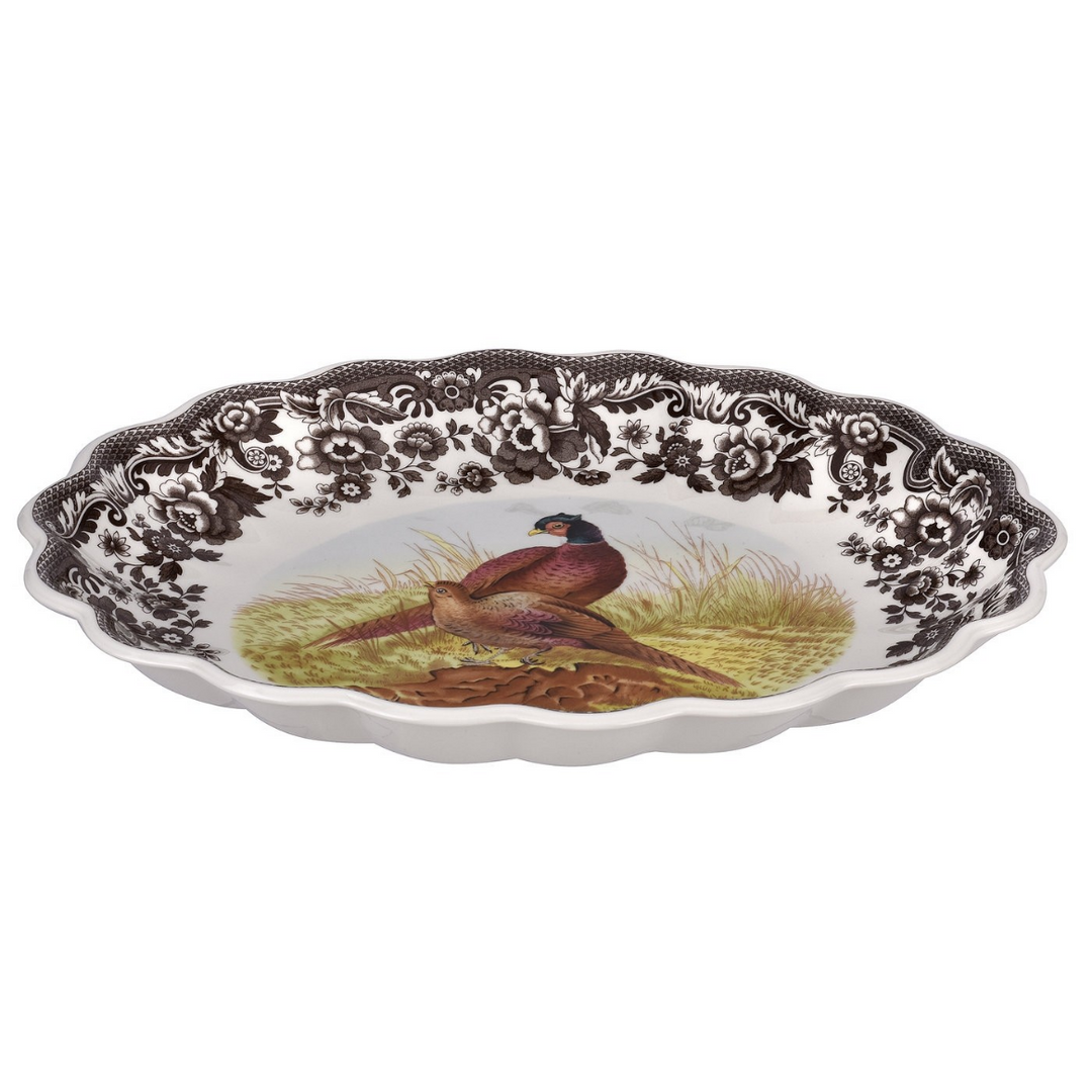 WOODLAND PHEASANT OVAL FLUTED DISH