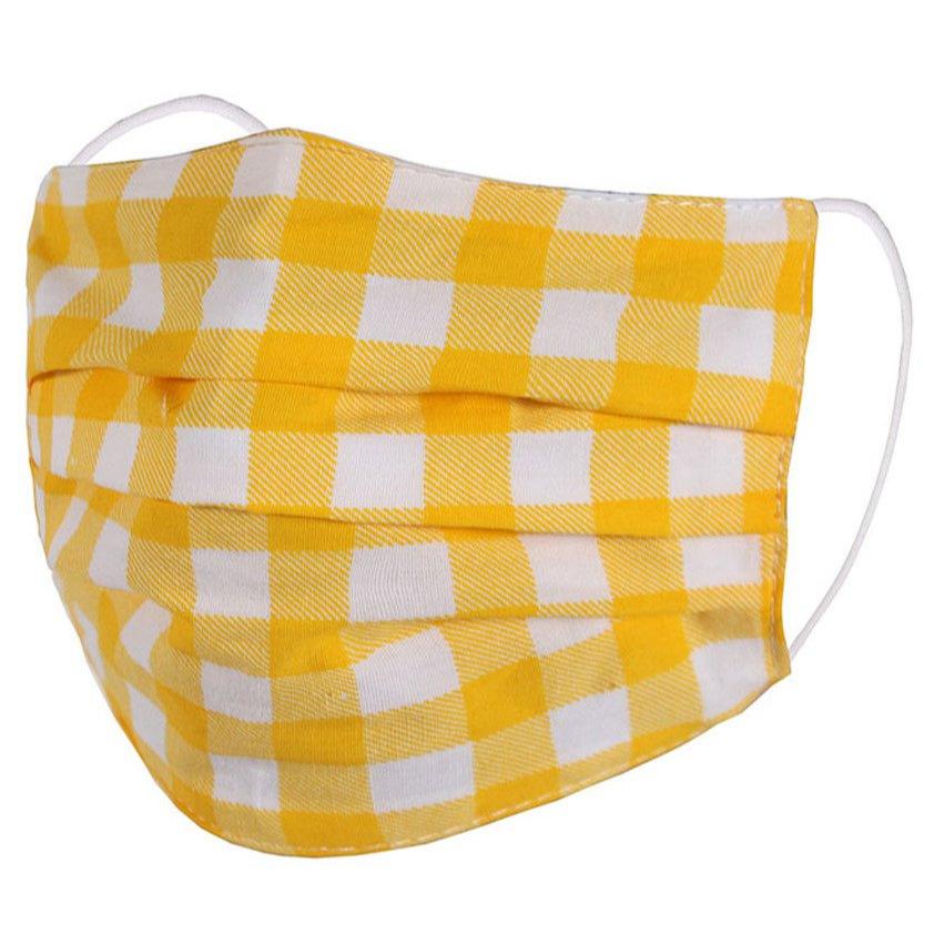 KIDS YELLOW GINGHAM FABRIC FACE MASK