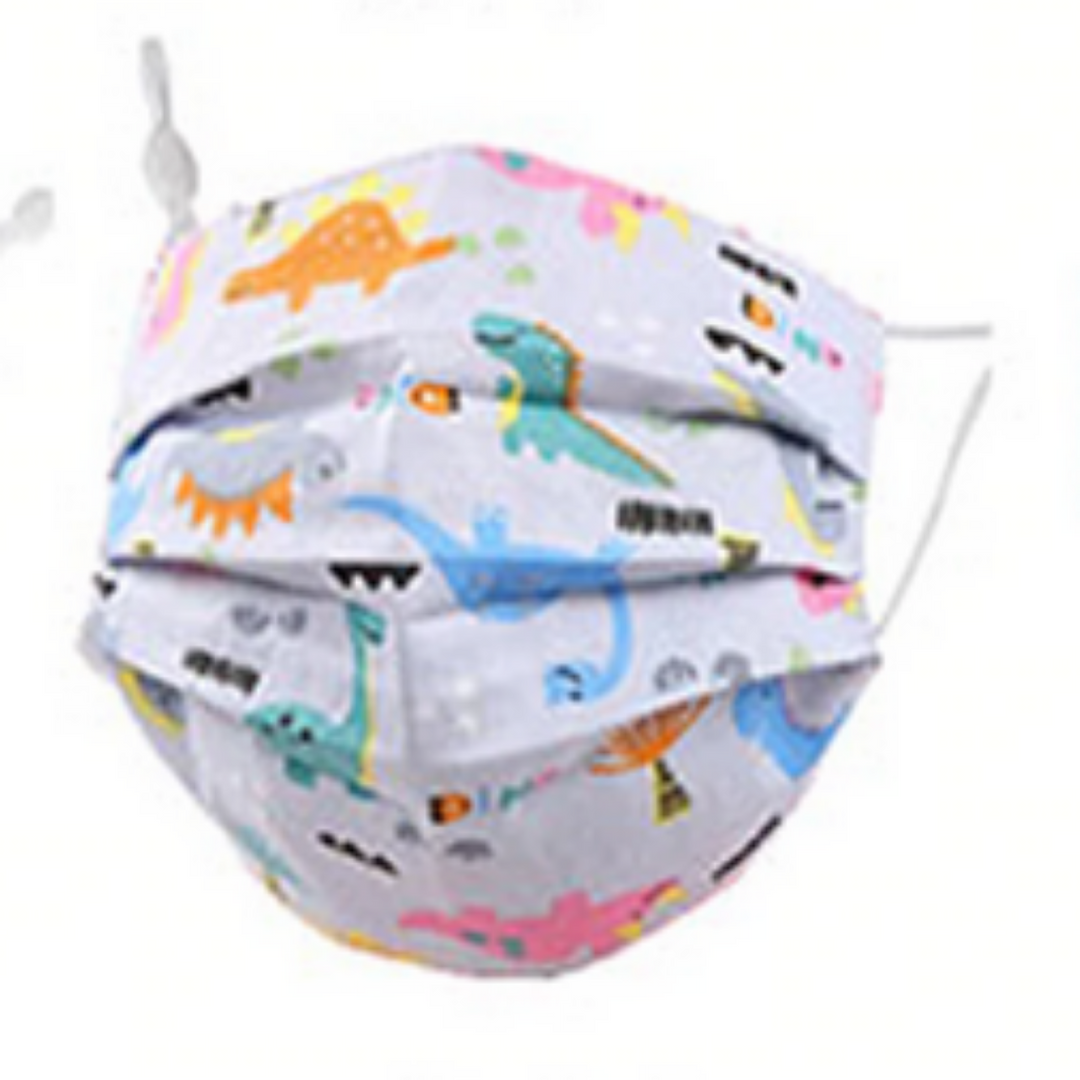KIDS DINOS ON BLUE FABRIC FACE MASK