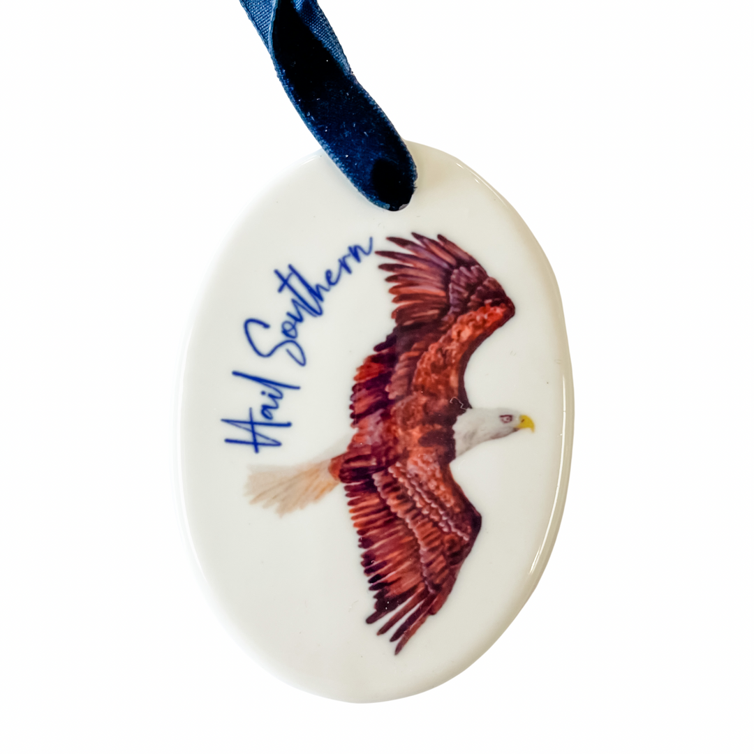 oval hail southern with eagle flying ceramic ornament