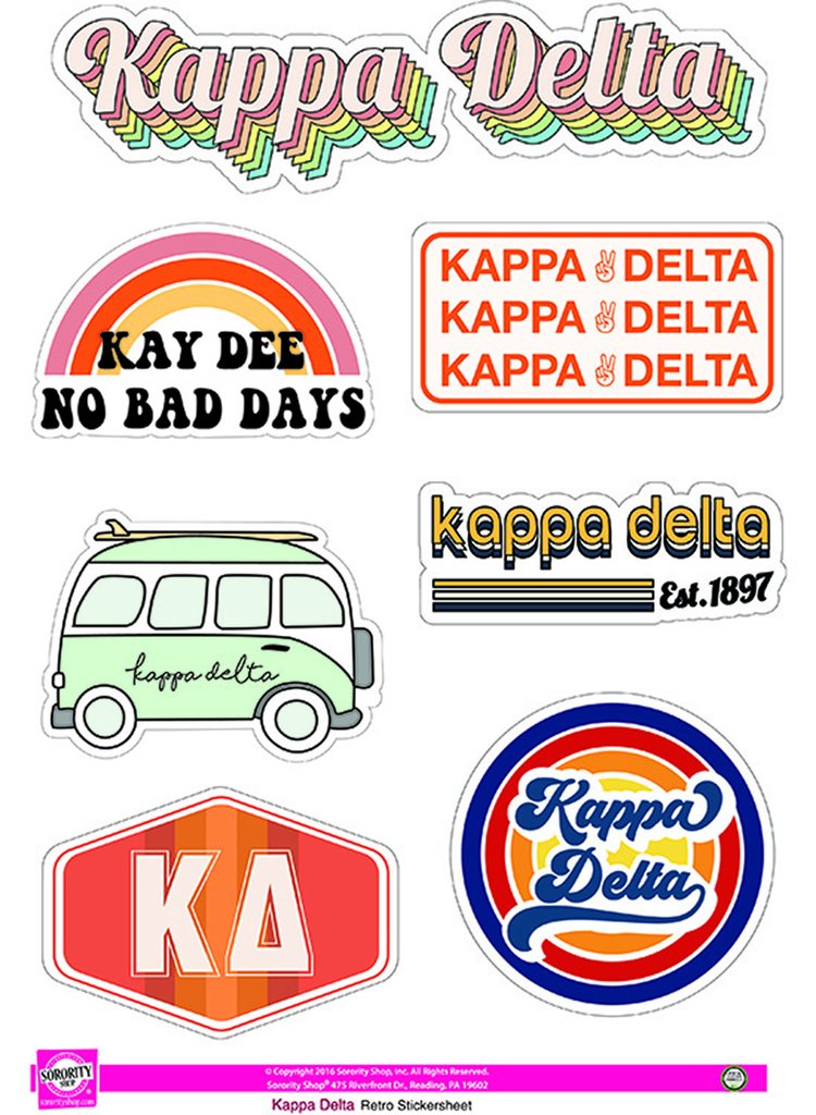 Retro KD theme stickers. Each sheet contains 7 stickers unique to KD that are easily removable and leave no sticky residue. Display them on a notebook, computer, or any dry surface. Great gift!