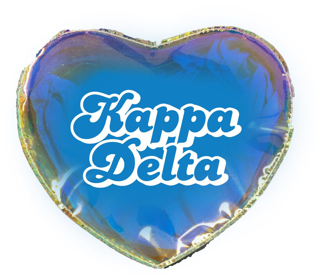 kappa delta heart shaped holographic makeup bag