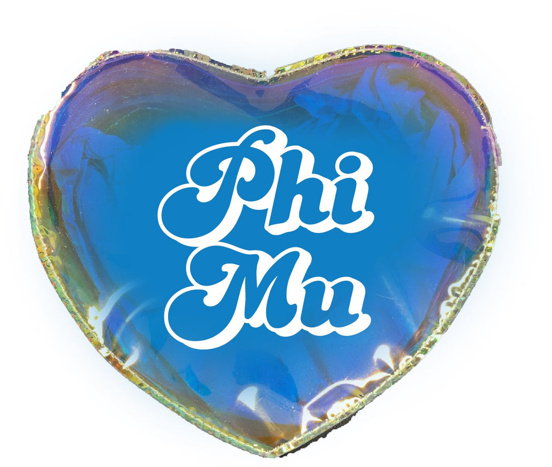 Phi Mu heart shaped holographic bag
