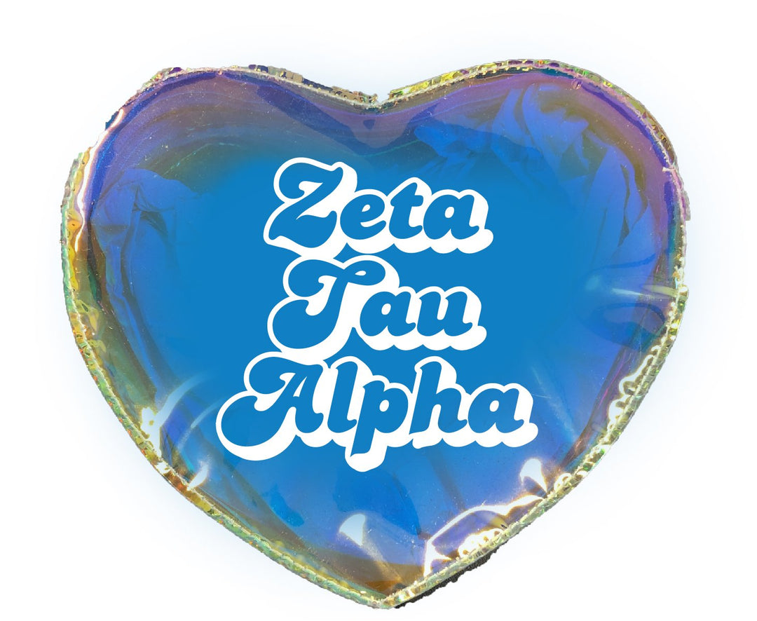 zeta tau alpha heart shaped holographic makeup bag